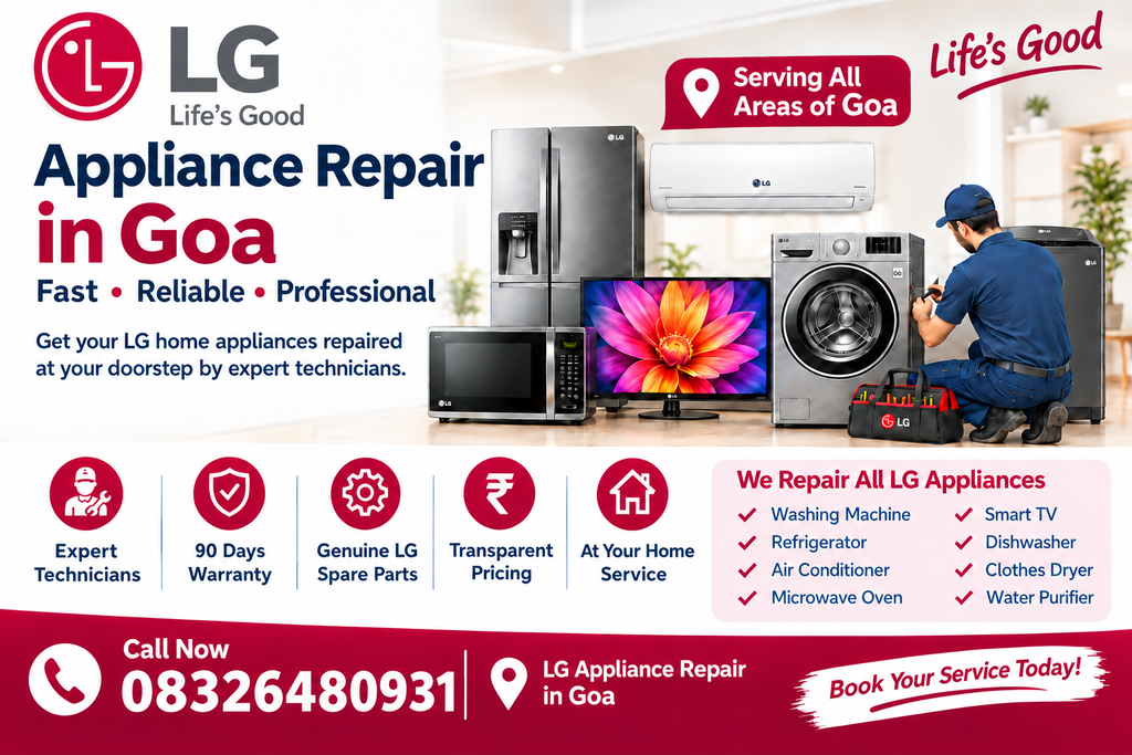 Goa Get Reliable LG Home Appliance Repair Services In Goa At Your Doorstep. Our Experienced Technicians Provide Professional LG Appliance Repair And Maintenance Services For LG Washing Machines, Refrigerators, Air Conditioners, Microwave Ovens, And Other LG Home Appliances.